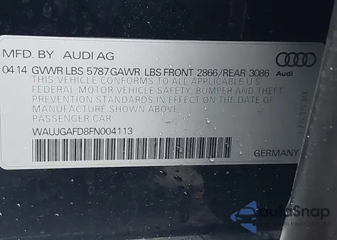 2015 Audi A8 3.0T z USA, uszkodzony, nr VIN WAUJGAFD8FN004113